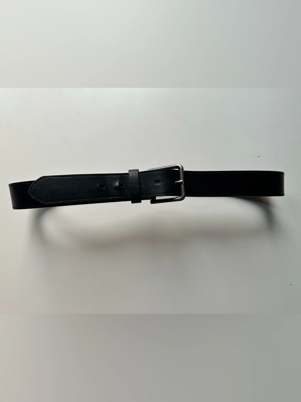 Black Leather Men's Belt with Silver Buckle